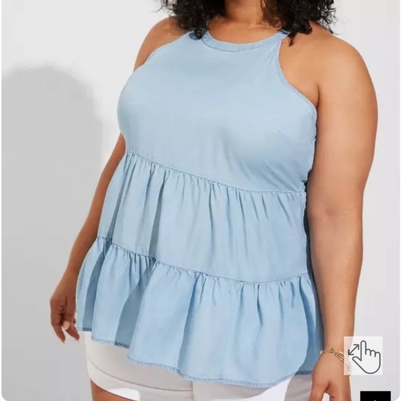 NWT Torrid Chambray Halter Neck Tiered Sleeveless Top Tencel Light Blue 00X - Picture 1 of 7